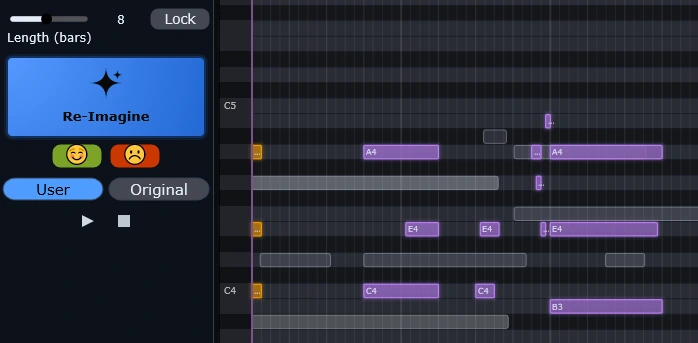 Boutons de notation d'une variation générée dans Difro