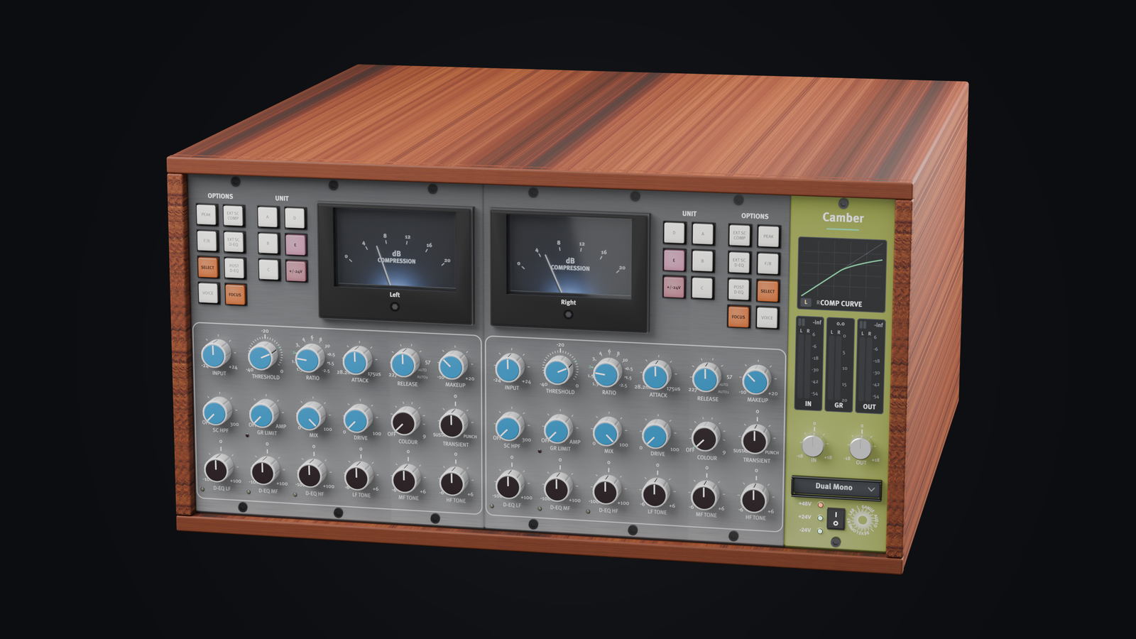 Interface du plugin Camber de Ganue Audio en vue Dual Mono