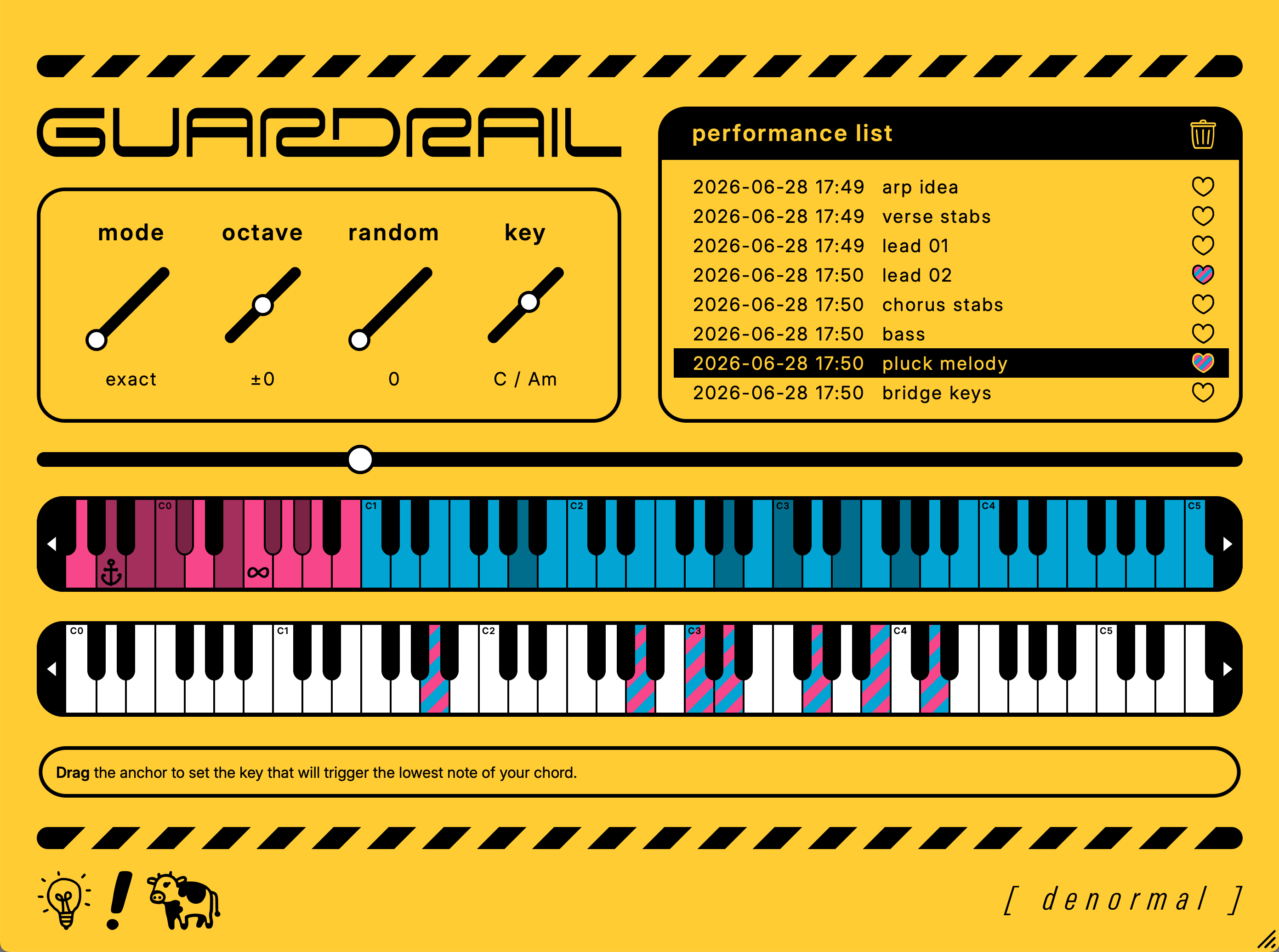 Interface du plugin MIDI Guardrail de Denormal Audio