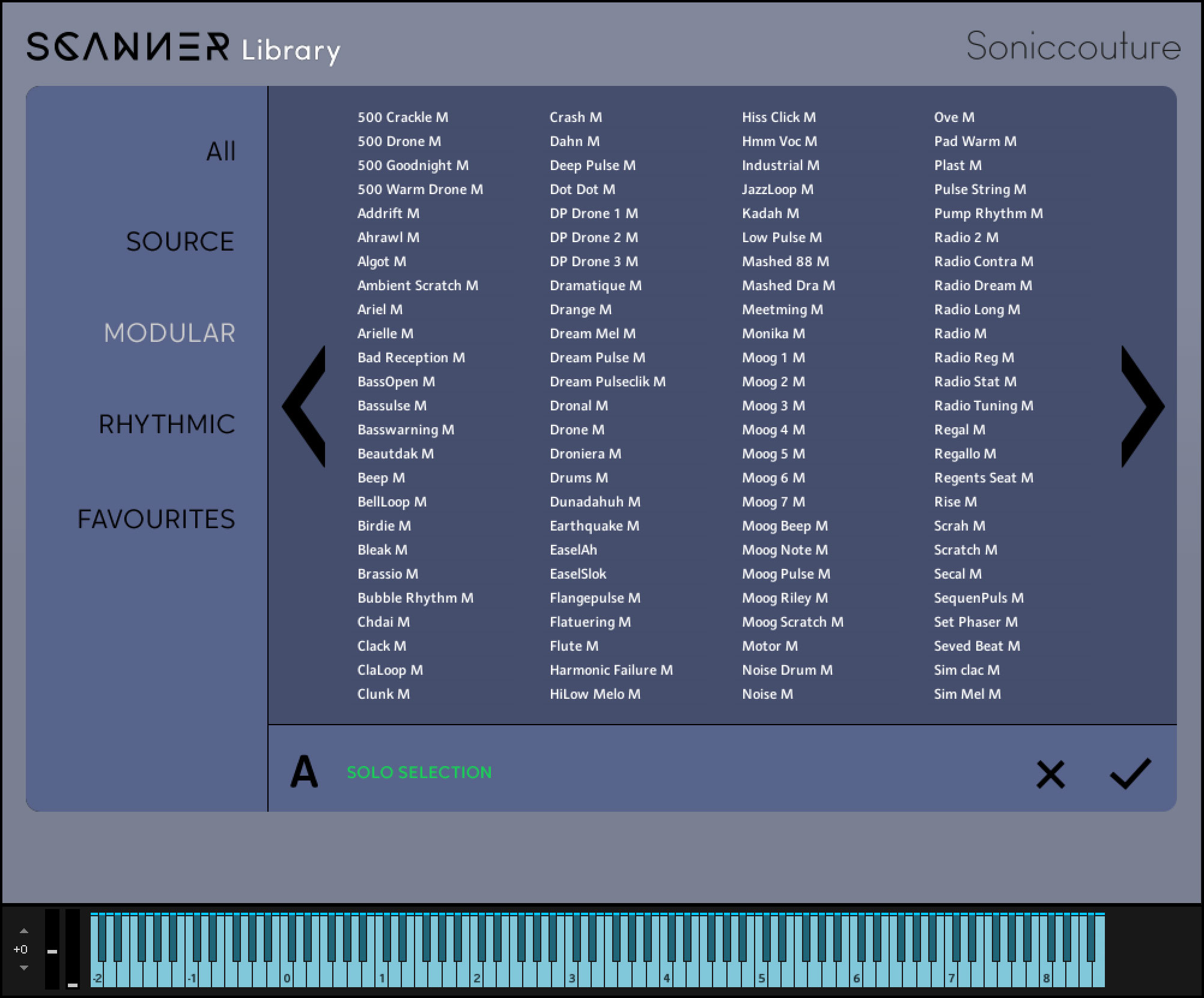 Navigateur de sons de Scanner: Library affichant la liste des enregistrements de Robin Rimbaud
