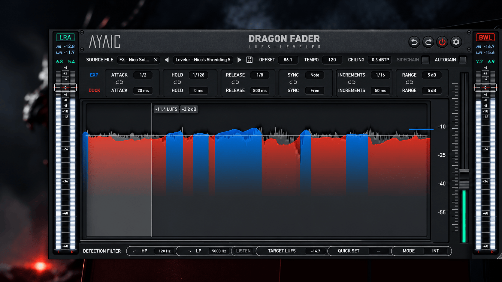 Interface du plugin Dragon Fader d'Ayaic Software présentée sur la page produit