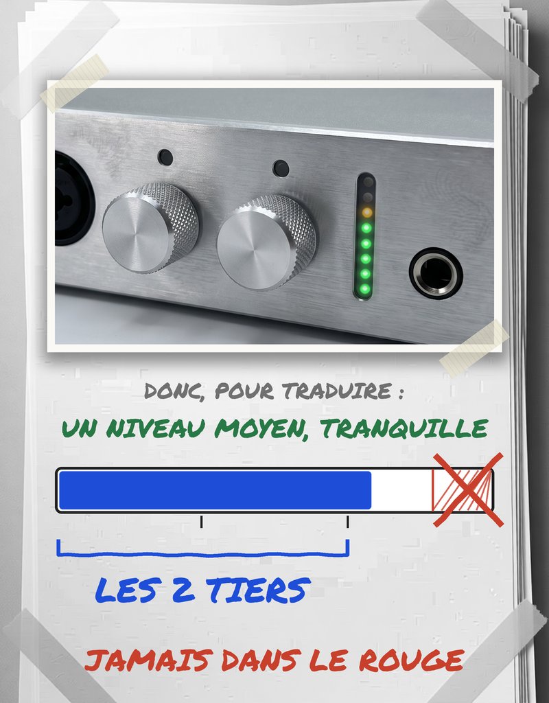 Le bon niveau : autour des deux tiers du vu-mètre, jamais dans le rouge